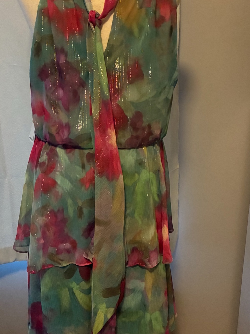STUNNING SLNY Green Floral Halter Tiered Maxi Dress NWT - Picture 3 of 5